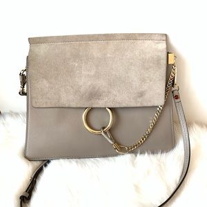 Chloe Faye Medium Flap Shoulder Bag, Motty Gray